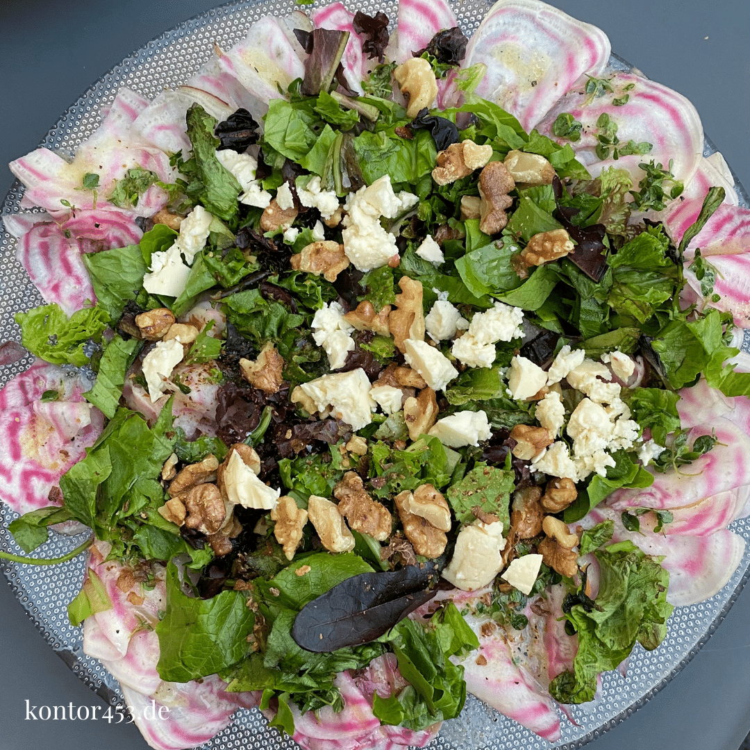 Ringelbete Carpaccio mit Salat und Feta - Rezeptefundus Ringelbete Carpaccio mit Salat und Feta - Rezeptefundus