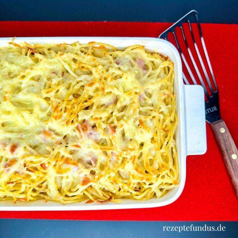 Einfacher Spaghetti-Auflauf mit Schinken und Sahne - Rezeptefundus Einfacher Spaghetti-Auflauf mit Schinken und Sahne - Rezeptefundus