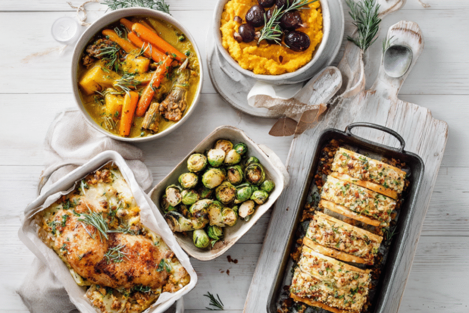 Gesunde Wohlfühlküche im nordischen Stil: herbstliche Gemüsegerichte wie Kürbis-Möhren-Curry, Gemüse-Lasagne mit Brokkoli und Kürbis sowie Polentaschnitten mit Pilzen – hell, modern und nährstoffreich präsentiert.